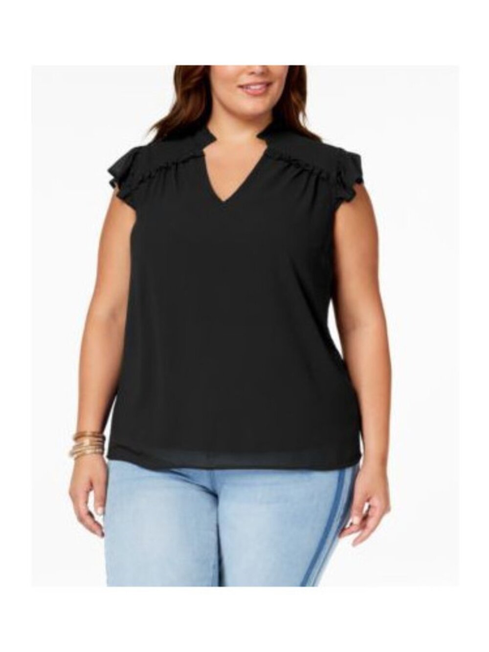 MONTEAU Womens Trendy Plus Size Ruffle Trim Top